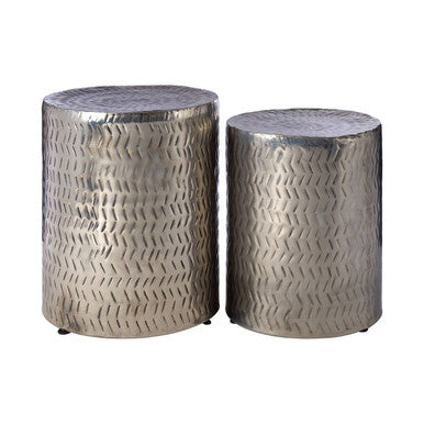 Templar Set of 2 Nickel Finish Side Tables and Stools