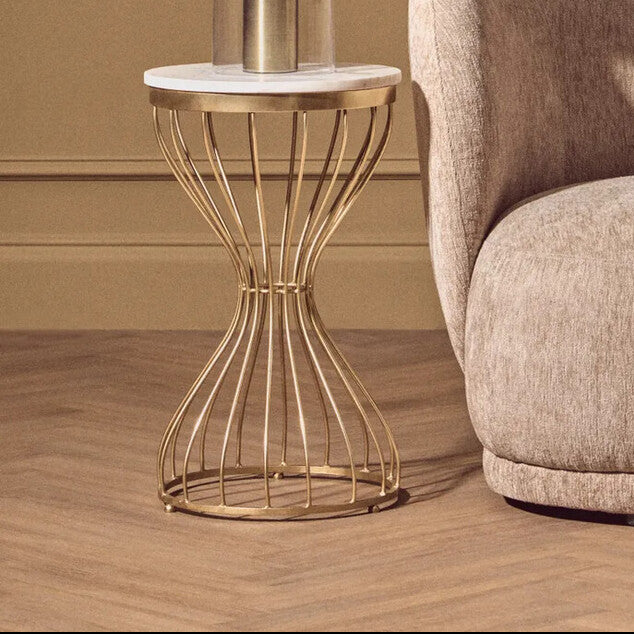 Templar White Marble and Gold Base Round Side Table