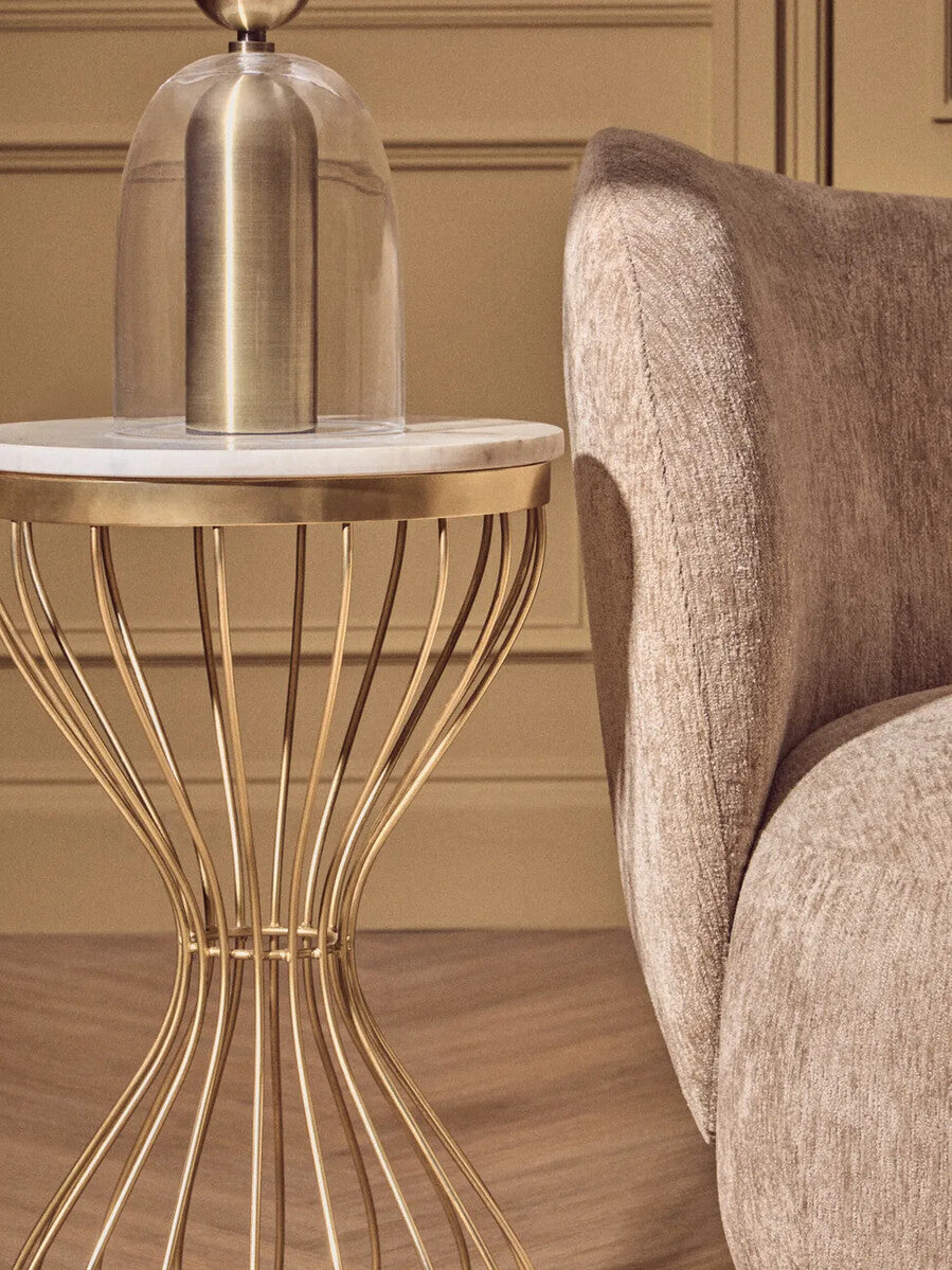 Templar White Marble and Gold Base Round Side Table
