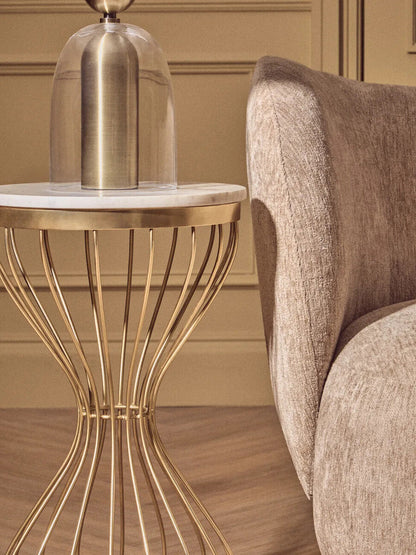 Templar White Marble and Gold Base Round Side Table