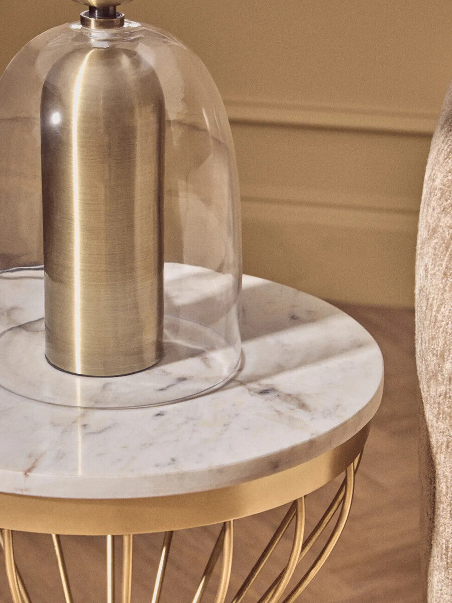 Templar White Marble and Gold Base Round Side Table