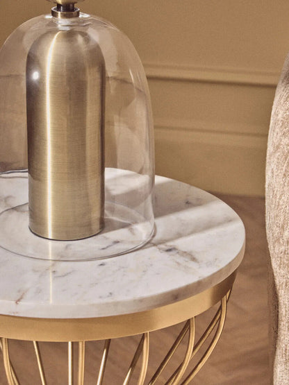 Templar White Marble and Gold Base Round Side Table