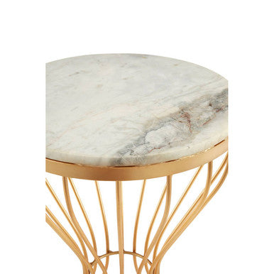 Templar White Marble and Gold Base Round Side Table