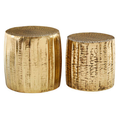 Templar Set Of 2 Antique Brass Finish Side Tables And Stools
