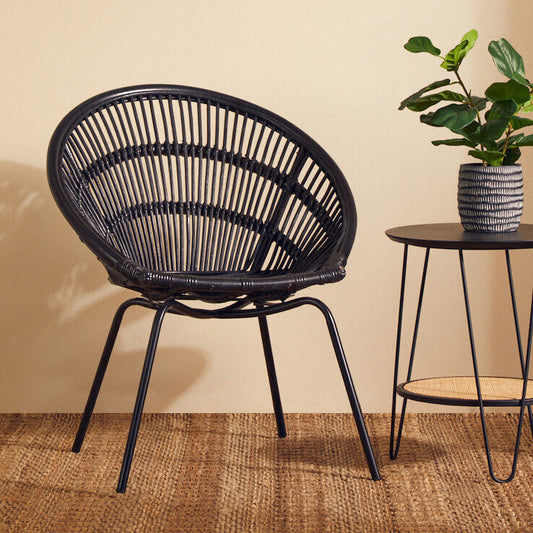 Lagom Black Natural Rattan Chair With Iron Legs