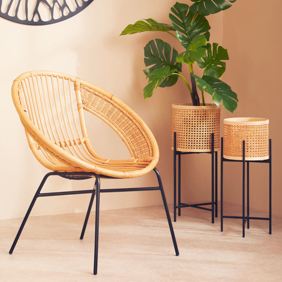 Lagom Natural Rattan And Black Iron Chair