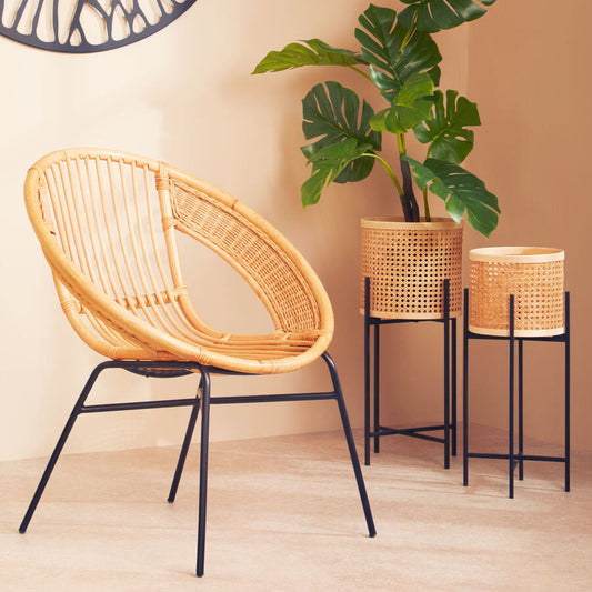 Lagom Natural Rattan And Black Iron Chair