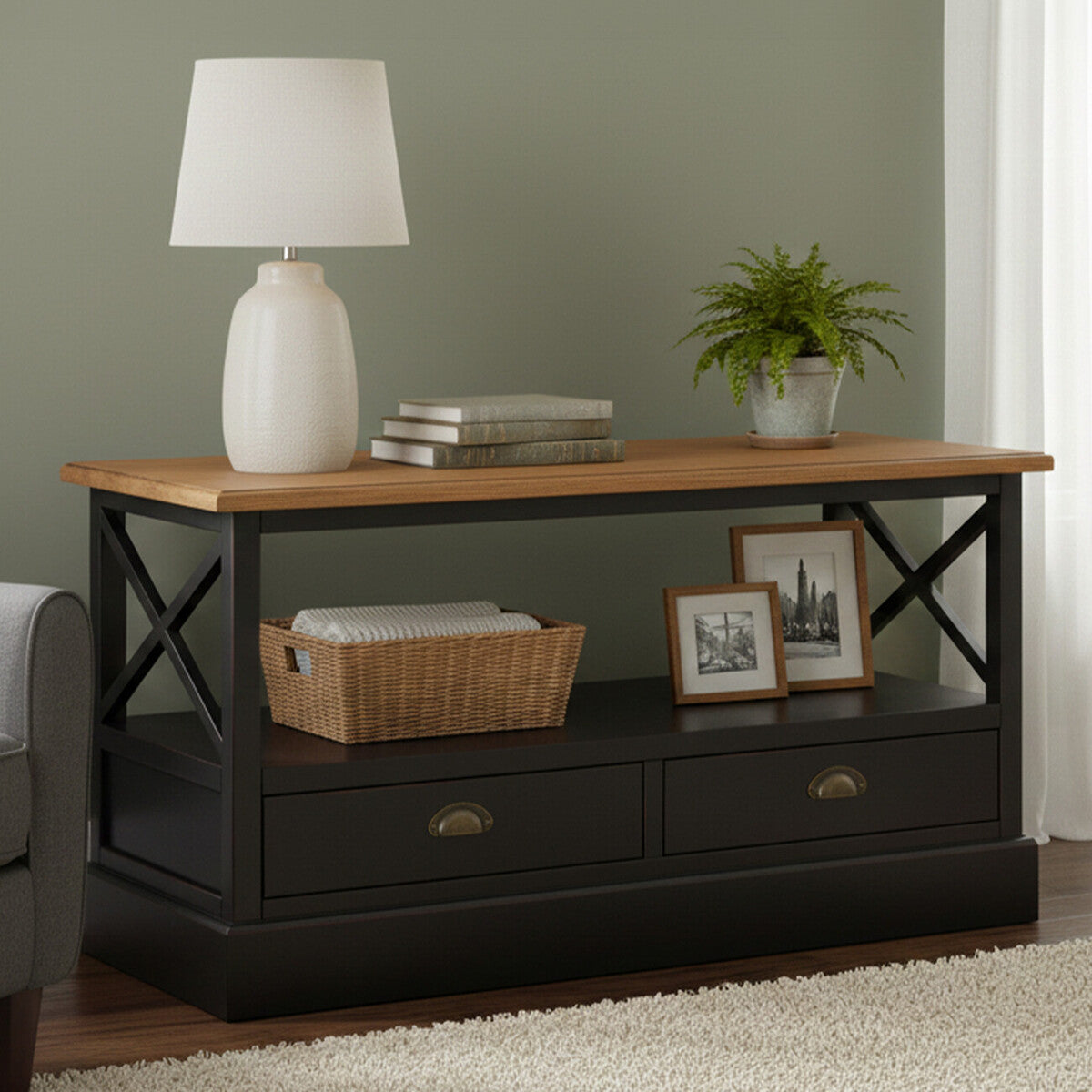 Black Rectangular Storage Coffee Table with Drawers | Virginia