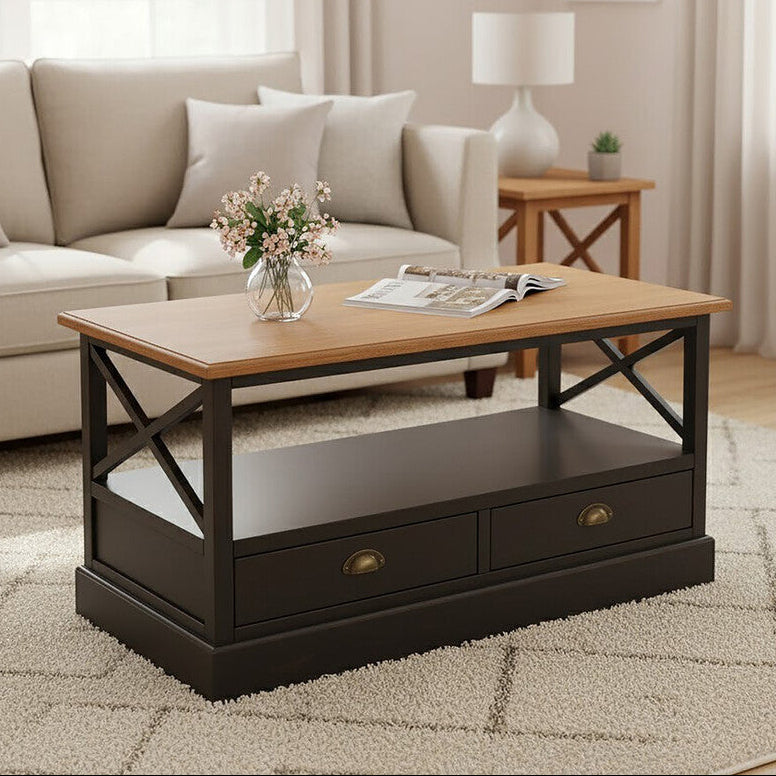 Black Rectangular Storage Coffee Table with Drawers | Virginia