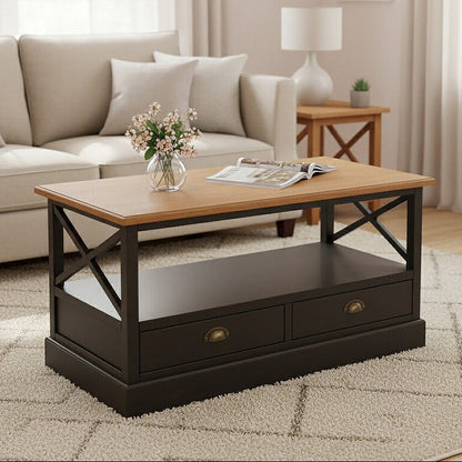 Black Rectangular Storage Coffee Table with Drawers | Virginia