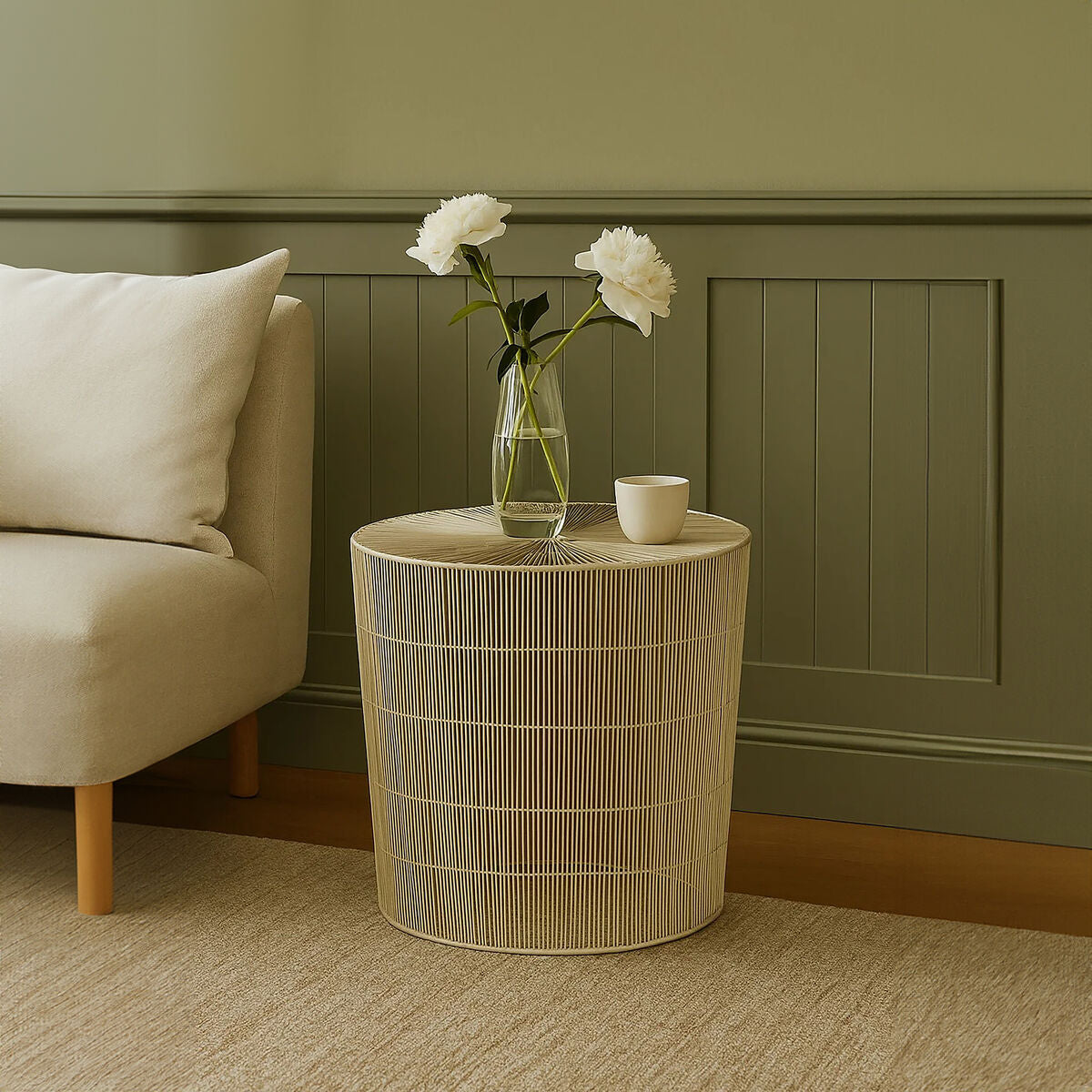 Silver Pewter-Finish Iron Cage Side Table with Concentric Circle Design | Templar