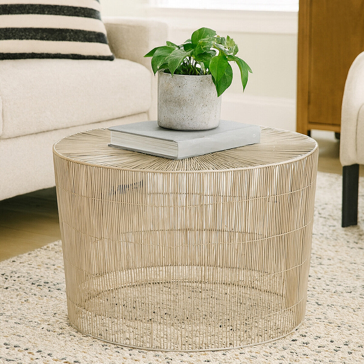 Templar Pewter Finish Cage Round Side Table