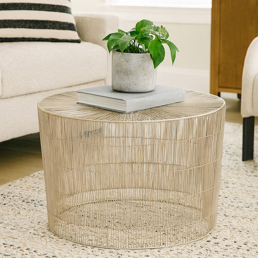 Templar Pewter Finish Cage Round Side Table