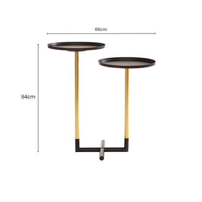 Black and Gold Metal 2-Tier Side Table with Intersecting Base Design | Halle