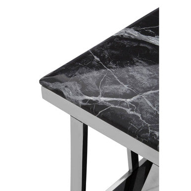 Ackley Silver Side Table With Black Marble Top