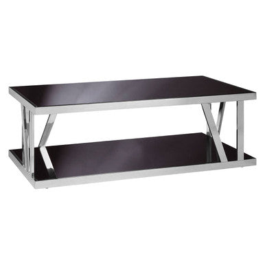 Ackley Silver Coffee Table With Black Glass