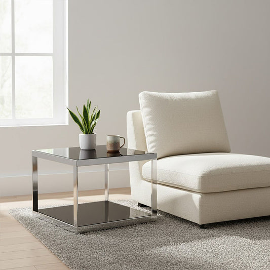 Ackley Silver Square Coffee Table With Black Glass