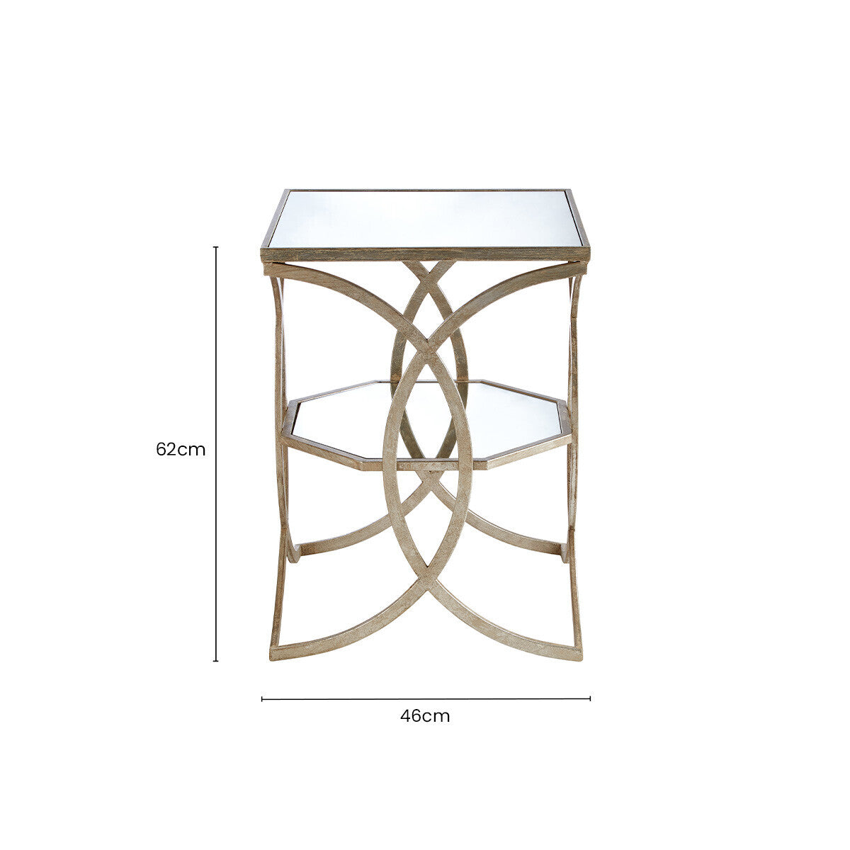 Tempered Glass Tops and 1 Lower Shelf Side Table with Silver Interlinked Geometric Metal Frame | Zariah