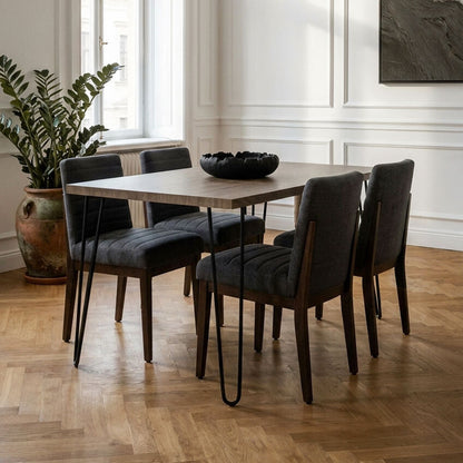 Natural Nordic Wood Effect Veneer Top Dining Table with Black Metal Hairpin Legs | Borough
