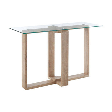Barton Glass Console Table with Wood Effect Legs