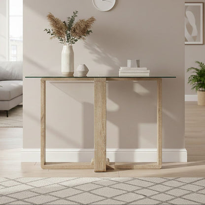 Barton Glass Console Table with Wood Effect Legs