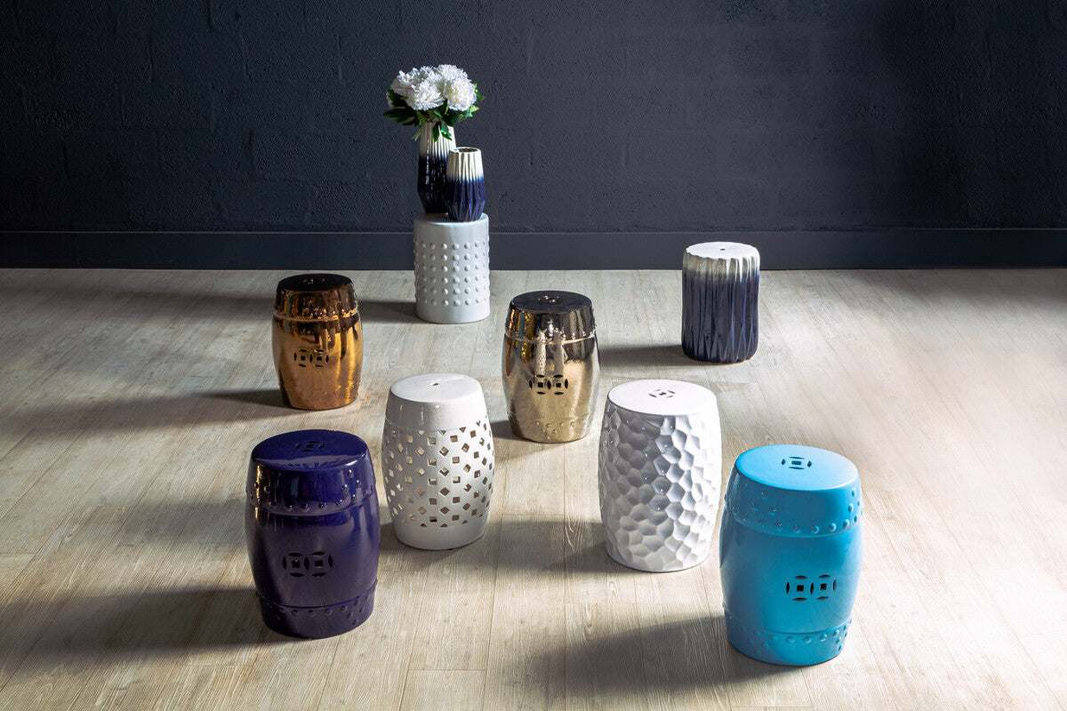 Azul Ombre Blue and White Ceramic Side Table and Stool