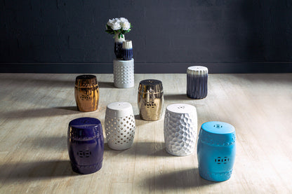 Azul Ombre Blue and White Ceramic Side Table and Stool