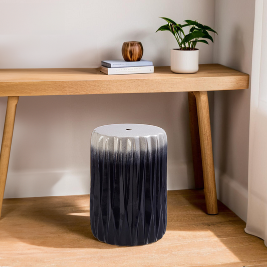 Azul Ombre Blue and White Ceramic Side Table and Stool