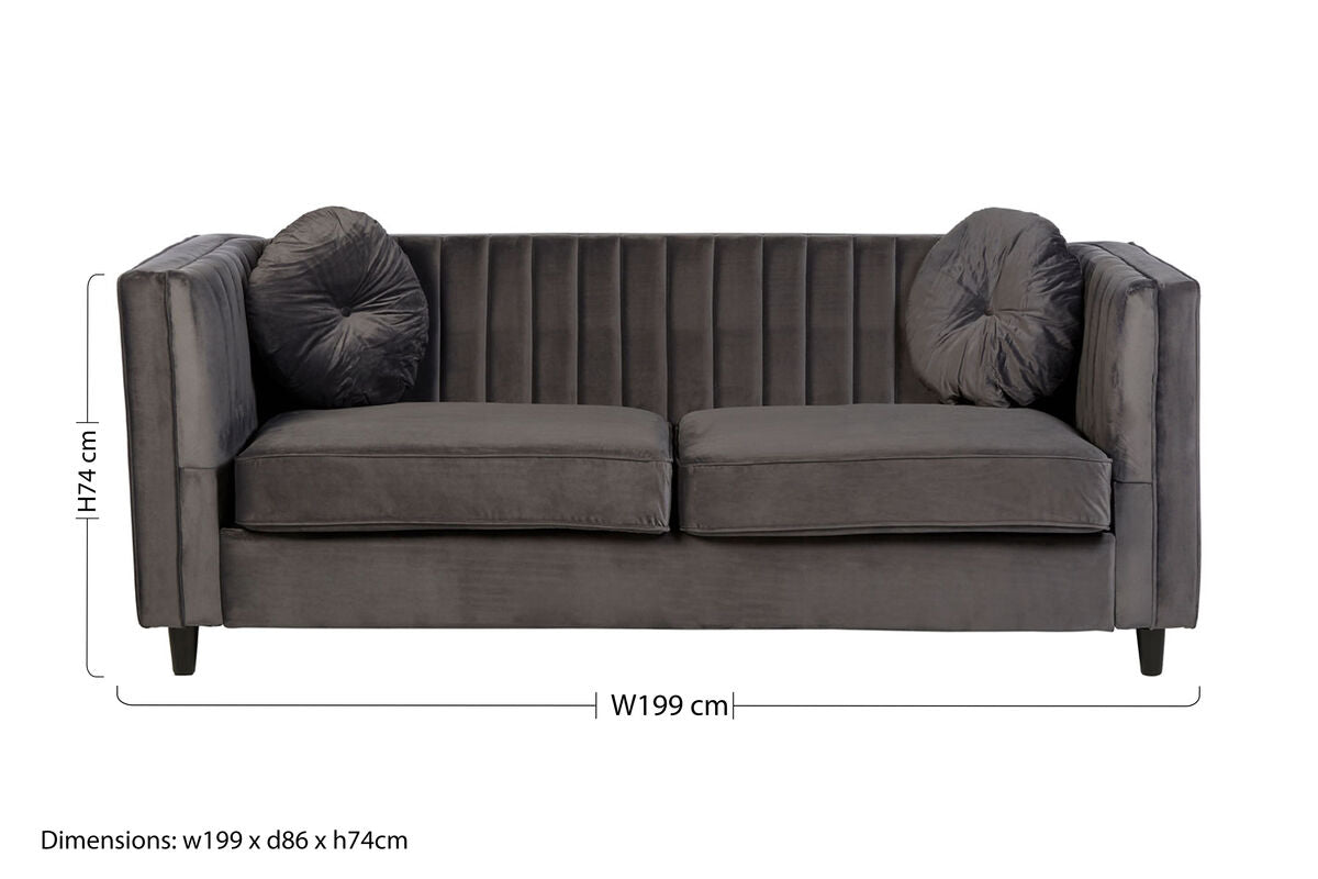 Farah Three Seat Grey Velvet Sofa