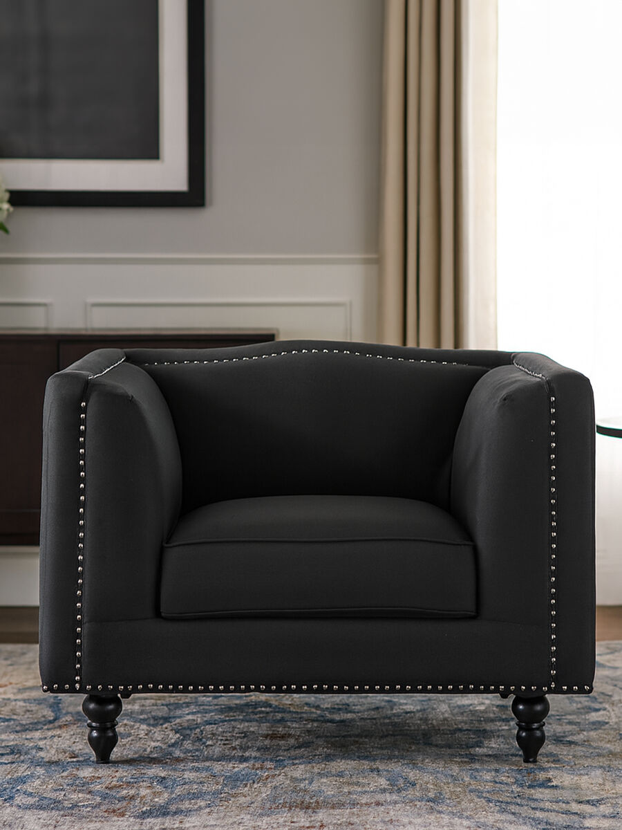 Feya Black Fabric Chair with Silver Stud Detail