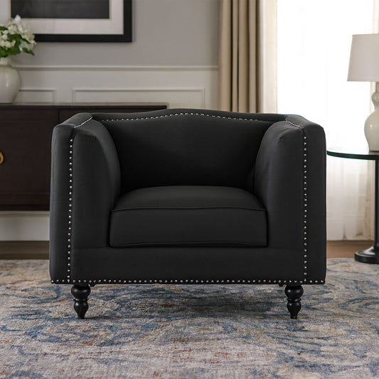 Feya Black Fabric Chair with Silver Stud Detail