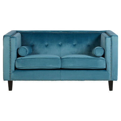 Felisa Two Seat Teal Blue Velvet Sofa