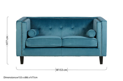 Felisa Two Seat Teal Blue Velvet Sofa