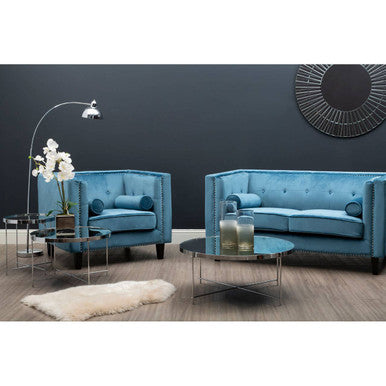 Felisa Two Seat Teal Blue Velvet Sofa