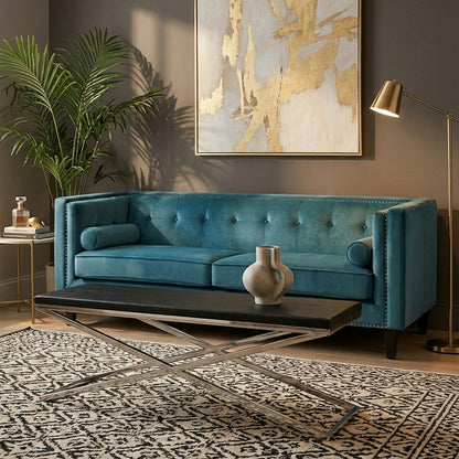 3 Seater Teal Blue Velvet Sofa | Felisa