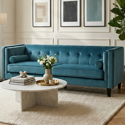3 Seater Teal Blue Velvet Sofa | Felisa