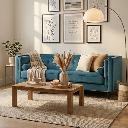 3 Seater Teal Blue Velvet Sofa | Felisa