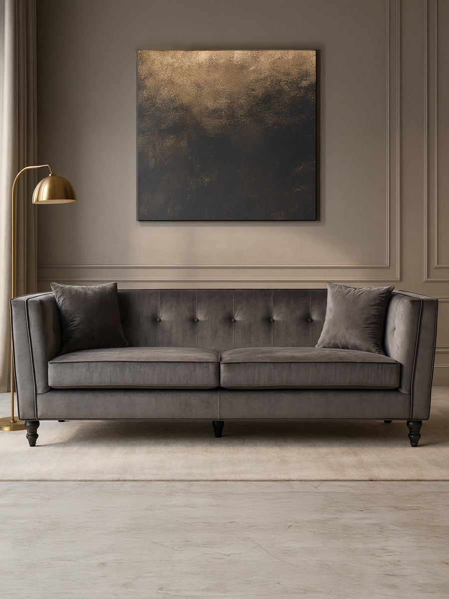 Ferris 3 Seat Grey Velvet Sofa