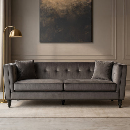 Ferris 3 Seat Grey Velvet Sofa