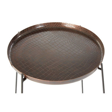 Hege Crocodile Texture Copper Finish and Black Round Side Table