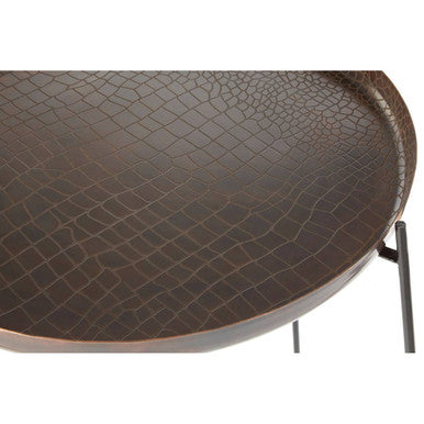 Hege Crocodile Texture Copper Finish and Black Round Side Table