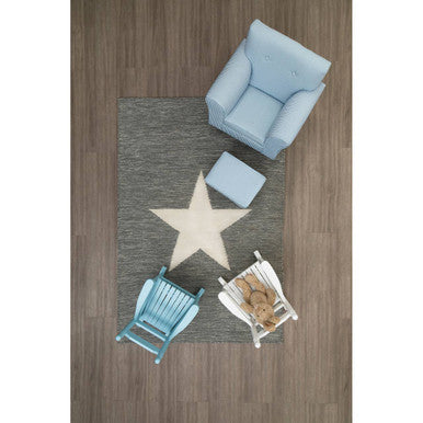 Kids Blue And White Stripe Rocking Chair With Footstool