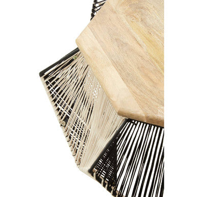 Natural Mango Wood Top Hexagon Coffee Table with Two Tone Black and Silver Geometric Woven Base | Fusion