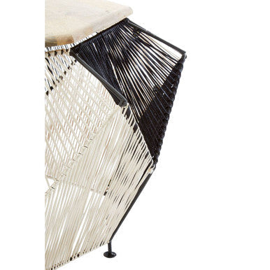 Natural Mango Wood Top Hexagon Coffee Table with Two Tone Black and Silver Geometric Woven Base | Fusion