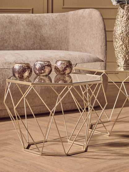 Arcana Gold Finish Geometric Design Set Of 2 Tables