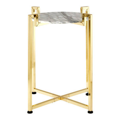 Cibal White Marble Side Table With Warm Gold Base
