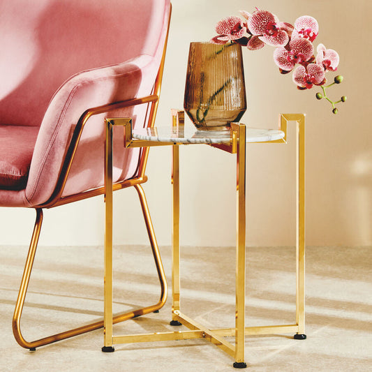 Cibal White Marble Side Table With Warm Gold Base
