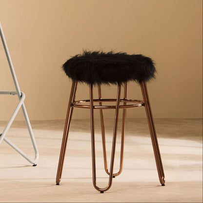 District Rose Gold Faux Fur Stool with Rose Gold Frame