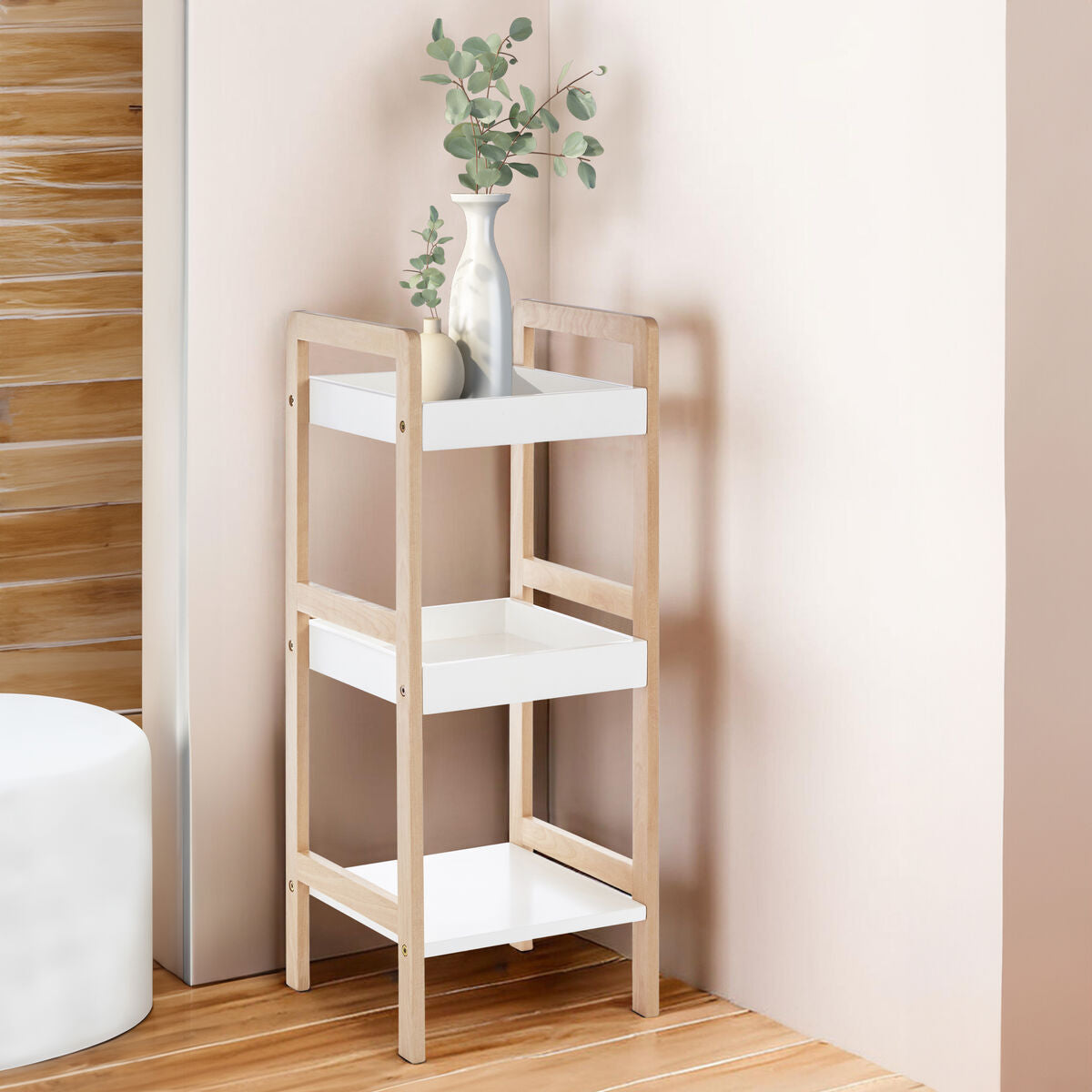 ARLA 3 Tier  Bathroom Shelf Unit With Birchwood Frame