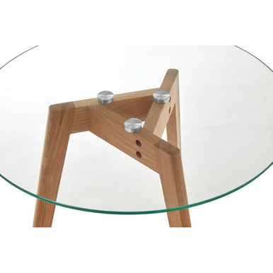 Nostra Set Of Two Glass Top Oak Wood Base Side Tables